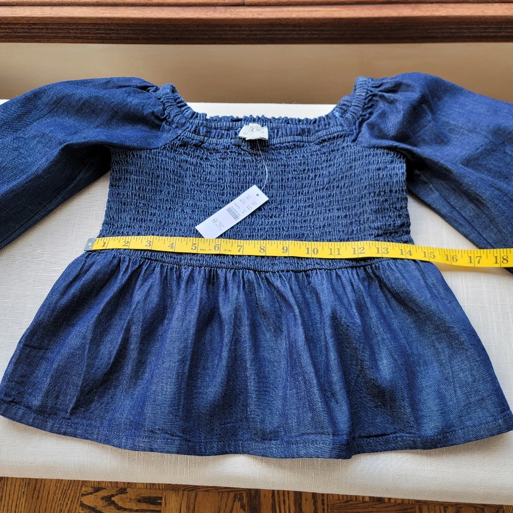 New! J. Crew sz Medium M Denim Chambray Smocked Puff Long Sleeve Top NWT - Picture 7 of 13